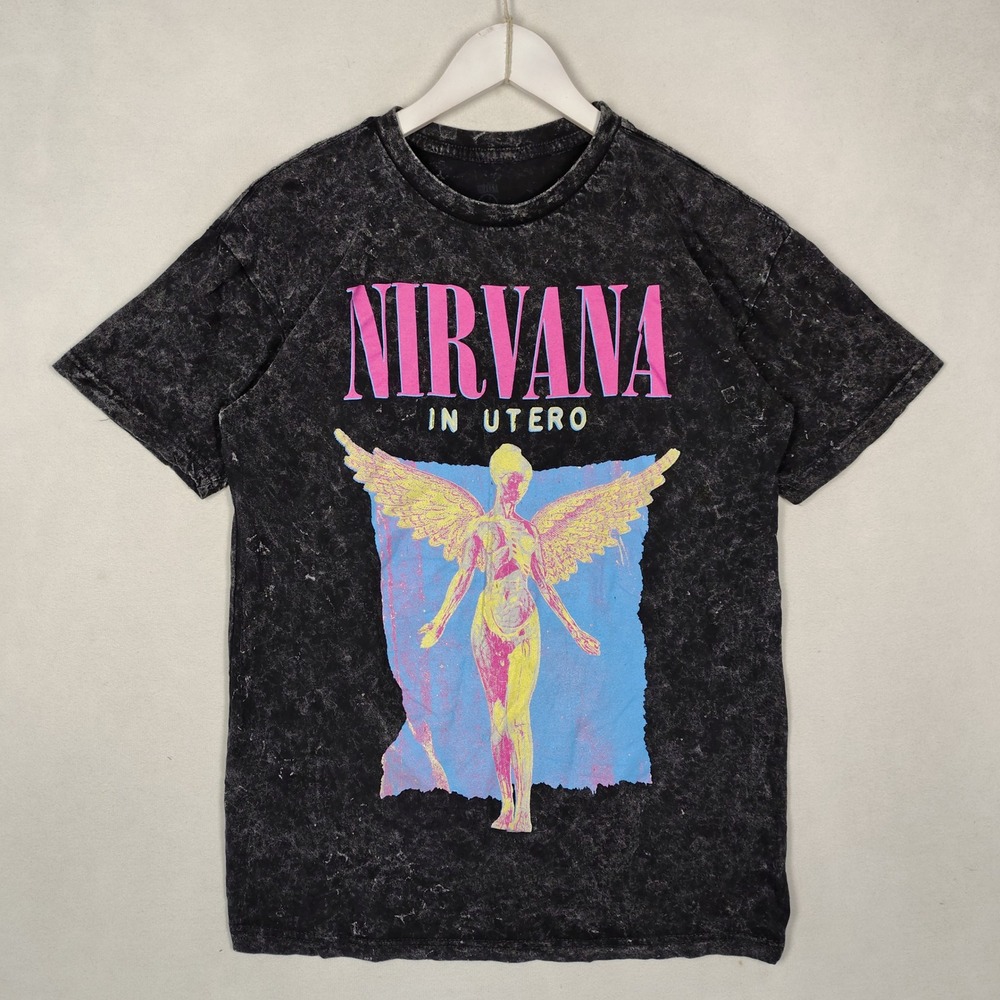 Nirvana In Utero Acid Wash Graphic T-Shirt Mens Medium Black Mineral Wash